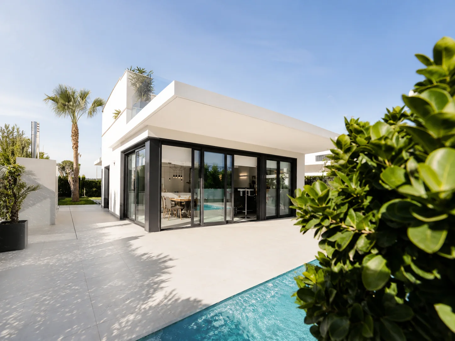 A modern Mediterranean property with a pool